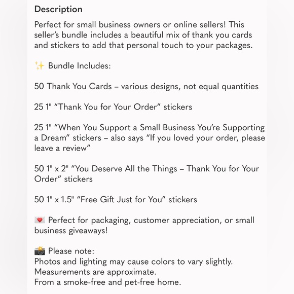 Seller’s Bundle of 50 Thank You Cards & 150 Total Stickers - Picture 6 of 6